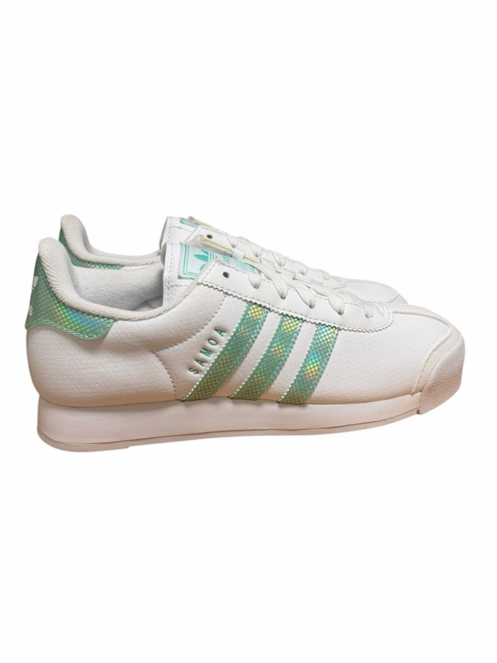 Adidas Samoa Sneakers Women’s Size 6 White and Iridescent Teal Green Stripe NWOB